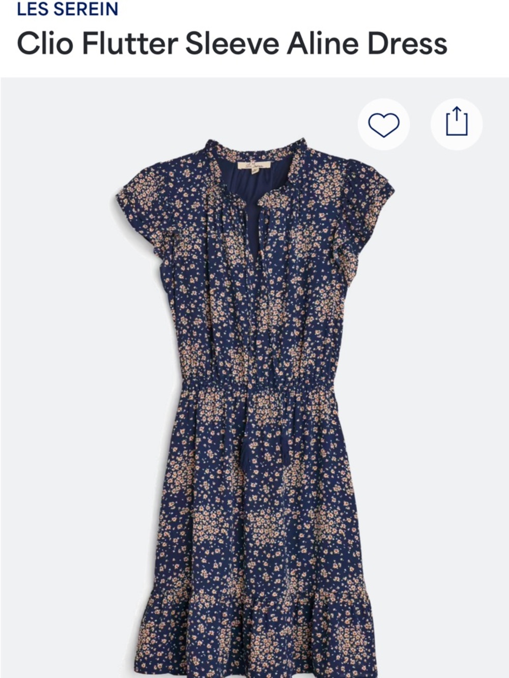 Les Serein Clio Flutter Sleeve A-Line Dress - Navy Floral